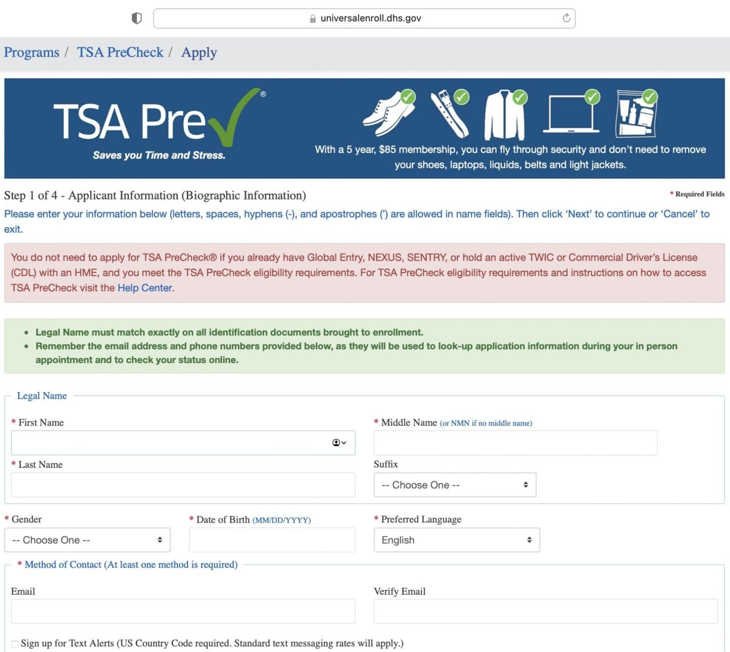 Tsa Precheck Application Guide
